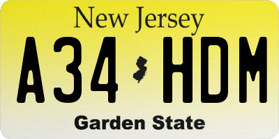 NJ license plate A34HDM