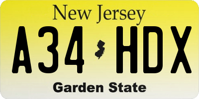 NJ license plate A34HDX