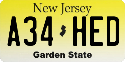 NJ license plate A34HED
