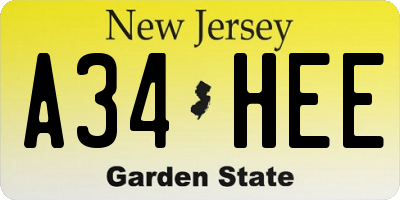 NJ license plate A34HEE