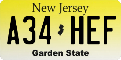 NJ license plate A34HEF