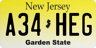 NJ license plate A34HEG
