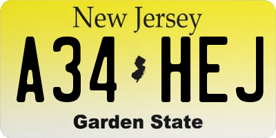 NJ license plate A34HEJ