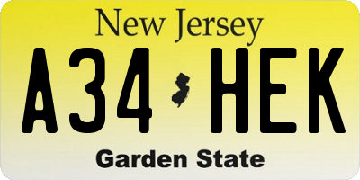 NJ license plate A34HEK