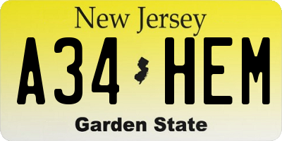 NJ license plate A34HEM