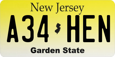 NJ license plate A34HEN