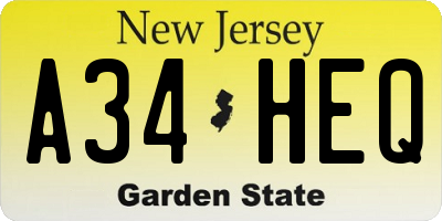 NJ license plate A34HEQ