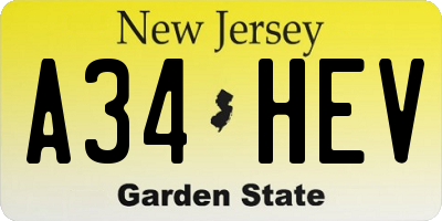 NJ license plate A34HEV