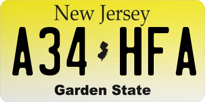 NJ license plate A34HFA
