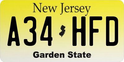 NJ license plate A34HFD