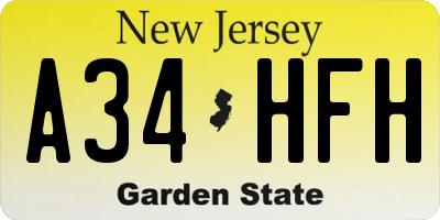 NJ license plate A34HFH