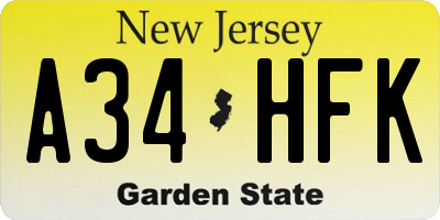 NJ license plate A34HFK