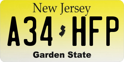 NJ license plate A34HFP