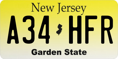 NJ license plate A34HFR