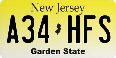 NJ license plate A34HFS
