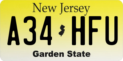 NJ license plate A34HFU
