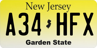 NJ license plate A34HFX