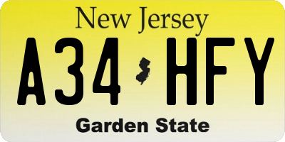 NJ license plate A34HFY