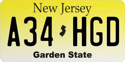 NJ license plate A34HGD