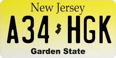 NJ license plate A34HGK