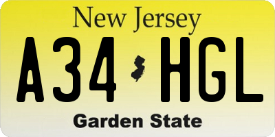 NJ license plate A34HGL