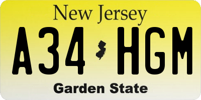 NJ license plate A34HGM