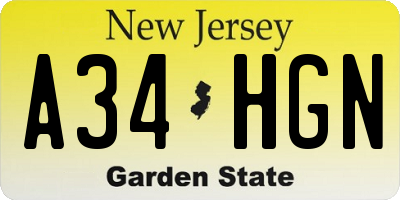 NJ license plate A34HGN