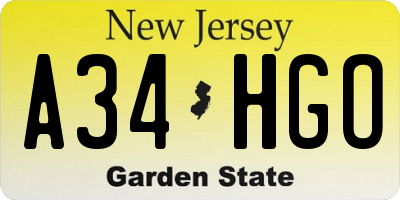 NJ license plate A34HGO