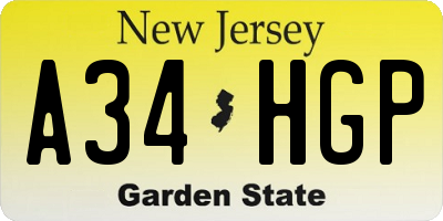 NJ license plate A34HGP