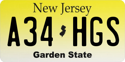 NJ license plate A34HGS