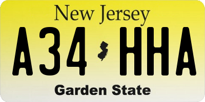 NJ license plate A34HHA