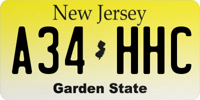 NJ license plate A34HHC