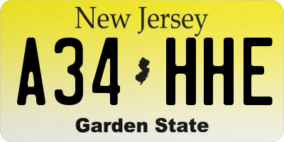 NJ license plate A34HHE