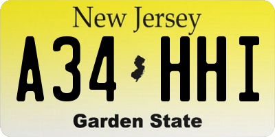 NJ license plate A34HHI