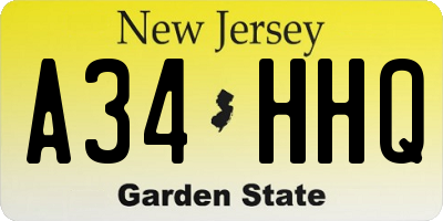 NJ license plate A34HHQ