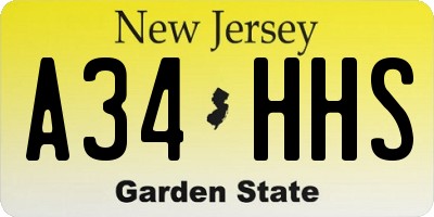 NJ license plate A34HHS