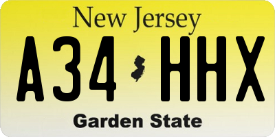 NJ license plate A34HHX