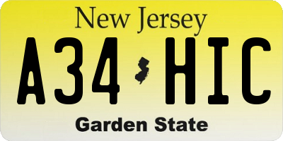 NJ license plate A34HIC