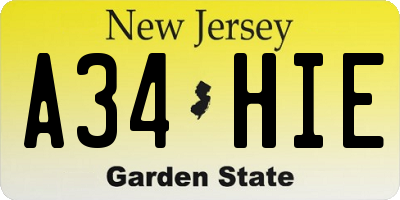 NJ license plate A34HIE
