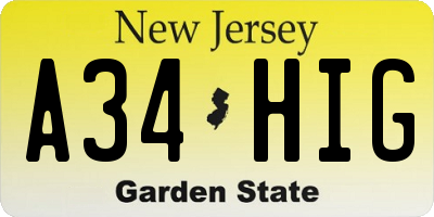 NJ license plate A34HIG