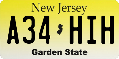 NJ license plate A34HIH