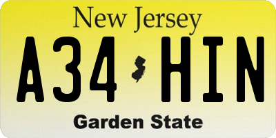 NJ license plate A34HIN