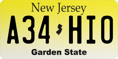 NJ license plate A34HIO