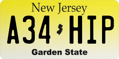 NJ license plate A34HIP