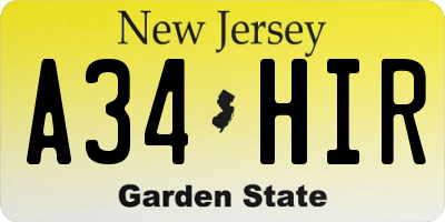 NJ license plate A34HIR