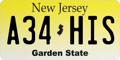 NJ license plate A34HIS