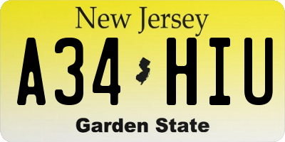 NJ license plate A34HIU