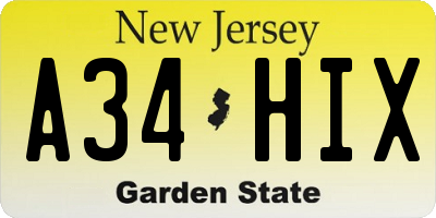 NJ license plate A34HIX