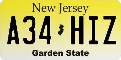 NJ license plate A34HIZ
