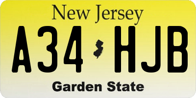 NJ license plate A34HJB
